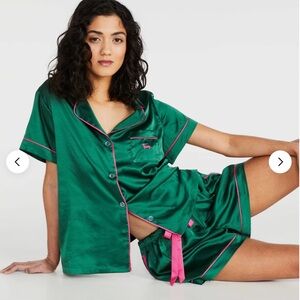 💥PRICE DROP💥 Peter Alexander Green (Pink Trim) Satin PJ Shorts